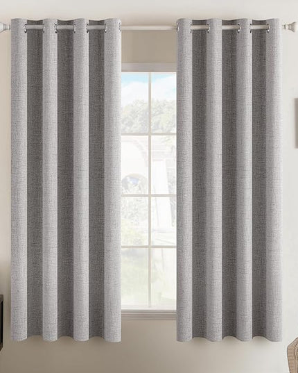 MIULEE Linen Texture Curtains for Bedroom Solid 100% Blackout Thermal Insulated Light Gray Curtains Grommet Room Darkening Drapes for Living Room Nursery 52x45 Inch (2 Panels)