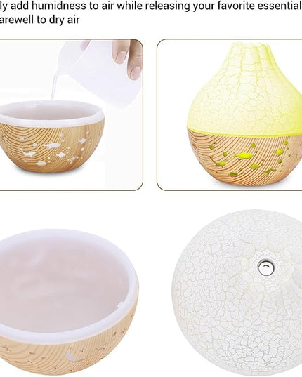 Air Diffuser Humidifier, Wood Grain Ultrasonic Cool Mist, 2 in 1 Aromatherapy Essential Oil Diffuser with Mood Light, Quiet Personal Humidifier for Bedroom Office (White Crack Light Wood