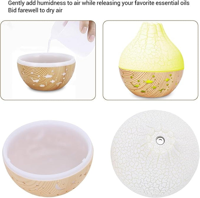 Air Diffuser Humidifier, Wood Grain Ultrasonic Cool Mist, 2 in 1 Aromatherapy Essential Oil Diffuser with Mood Light, Quiet Personal Humidifier for Bedroom Office (White Crack Light Wood