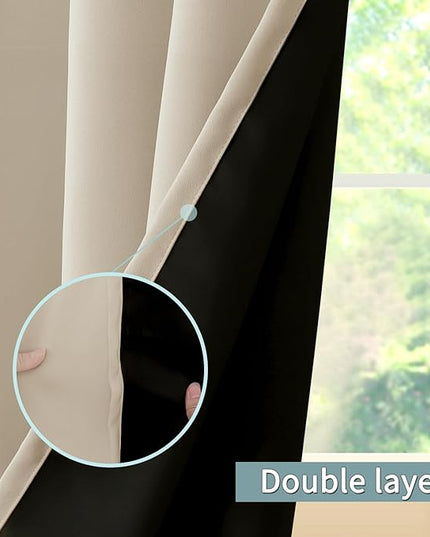 BGment Champagne Blackout Curtains for Bedroom 63 Inch Length, Thermal Insulated Full Room Darkening Soundproof Window Curtains Drapes with Rod Pocket, 2 Panels，Each Panel 52 Inch Wide