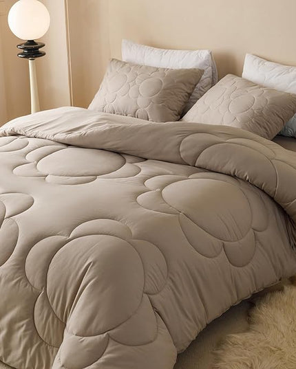 Luxlovery Mocha Coffee Comforter Set King Khaki Sunflower Quilts Boho Beige Coffee Bedding Comforter Set Boho Farmhouse Soft Breathable Comforter 3PCS Bed Set