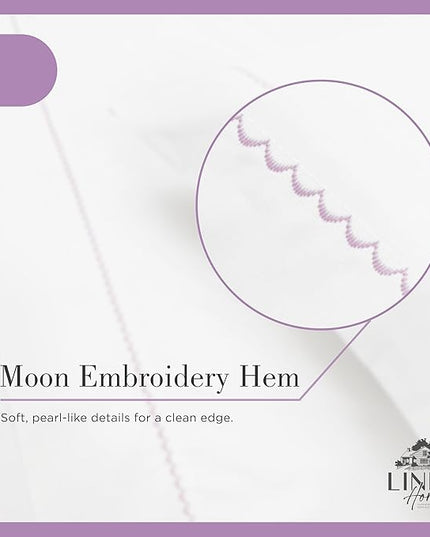 Linen Home 100% Cotton Percale Moon Scallop Hem Pillowcases King Size, Mauve Lavender, 2 Pieces of Pillow Case, Crisp and Cool Strong Bed Linen, 20 inches X 40 inches