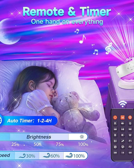 One Fire Northern Lights Projector,16Color Galaxy Projector for Bedroom, 15 White Noise Galaxy Light Projector, 5Moon Star Projector, Bluetooth Aurora Light Projector, Remote Timer Star Lights