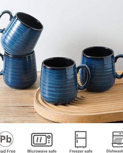 Hasense Small Coffee Mugs 8 oz, Ceramic Cappuccino Cups Set of 4, Espresso Mug with Handle for Latte, Tea, Milk and Mocha, Mini Cups for Gift, Dishwasher & Microwave Safe, Blue
