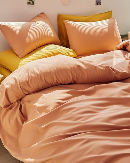 CLOTHKNOW Pink Peach Queen Comforter Set 3Pcs Orange Bedding Comforter Sets Soft Coral Queen Comforter Cozy Light Orange Comforter with 2 x Pillowcases