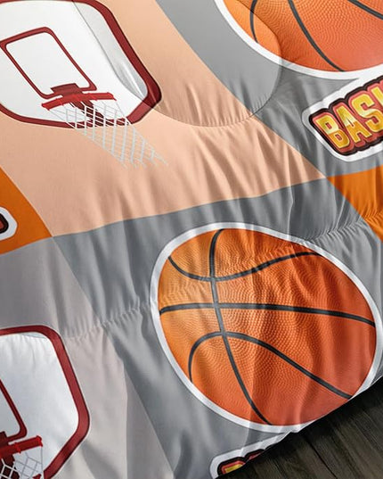 Basketball Bedding Kids Comforter Set Full Size,Sports Style Basketball Printing Bedding Set for Teens Boys Room Decor,Ball Sports Games Comforter Set Soft Kids Bedding with 2 Pillowcases.
