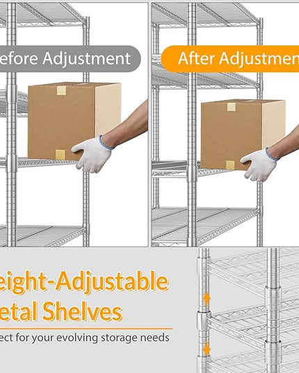 Himimi Storage Shelves with Wheels, 4-Tier Heavy Duty Steel Wire Rack Storage Shelving, Adjustable Metal Storage Shelves for Garage Kitchen Pantry Bathroom Laundry 18" D*60" W*72" H, Silver