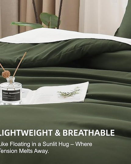 Litanika Oversized King Comforter 128x120, 3 Pieces Olive Green Lightweight Solid Bedding Comforter Set, All Season Fluffy Bed Set (1 Comforter & 2 Pillowcases)