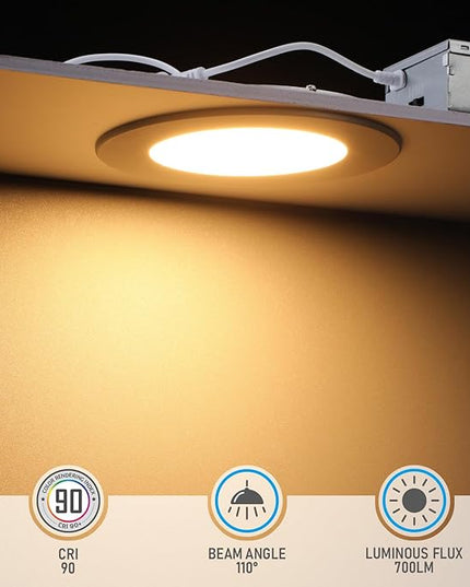 TORCHSTAR 12-Pack 4 Inch 5CCT LED Recessed Lighting, CRI 90, 2700K3000K3500K4000K5000K Selectable, Dimmable 700lm Brightness Slim LED Downlight, ETL Listed