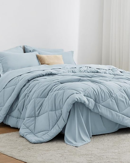 Love's cabin Twin XL Comforter Set Light Blue, 5 Pieces Twin XL Bed in a Bag, All Season Bedding Sets with 1 Comforter, 1 Flat Sheet, 1 Fitted Sheet, 1 Pillowcase and 1 Pillow Sham