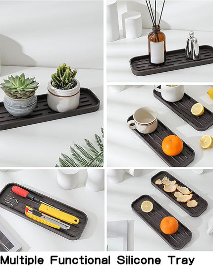 Silicone Kitchen Sink Organizer Tray for Multiple Usage,Eco-Friendly Sponges Holder for Kitchen Bathroom Counter or Sink,Dish Soap Dispenser,Scrubber,Bottle,Cup (Coffee, 12"×4")