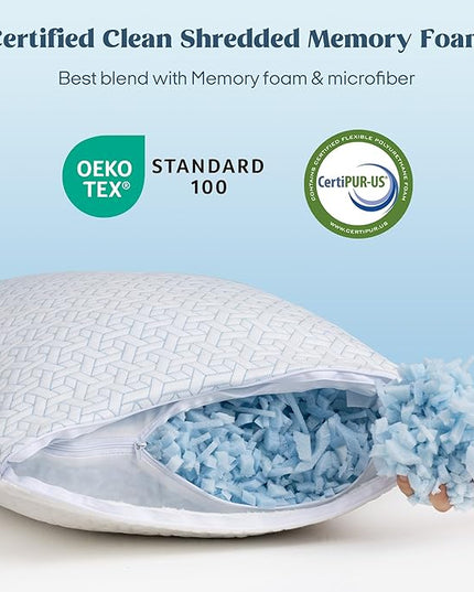 puredown® Cooling Pillows King Size Set of 2, Memory Foam Pillows Adjustable Firm Bed Pillows for Sleeping, Cool Pillow for Hot Sleepers with Zipper Removable Pillow Cover