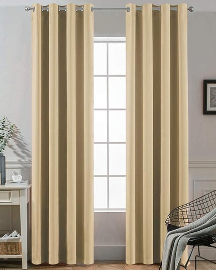 Yakamok Thermal Insulated Grommet Blackout Draperies/Drapes for Bedroom Window,Room Darkening Curtain Panels with 2 Tie Backs Included (2 Panels, W52 x L84 -Inch, Beige)
