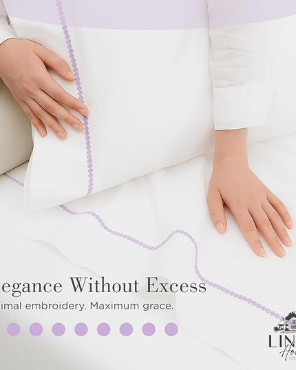 Linen Home 100% Cotton Percale Pearl Stitch Pillowcases Queen/Standard Size, Mauve Lavender, 2 Pieces of Pillow Case, Crisp and Cool Strong Bed Linen, 20 inches X 30 inches