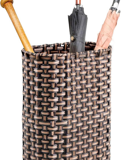 PEMAR Wicker Umbrella Holder Indoor Outdoor, Decorative Hand Woven Umbrella Stand Rack for Home, Entryway Rustic Farmhouse Multipurpose Narrow Tall Basket (Brown)