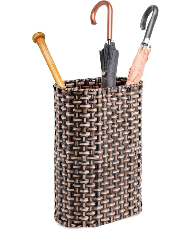 PEMAR Wicker Umbrella Holder Indoor Outdoor, Decorative Hand Woven Umbrella Stand Rack for Home, Entryway Rustic Farmhouse Multipurpose Narrow Tall Basket (Brown)