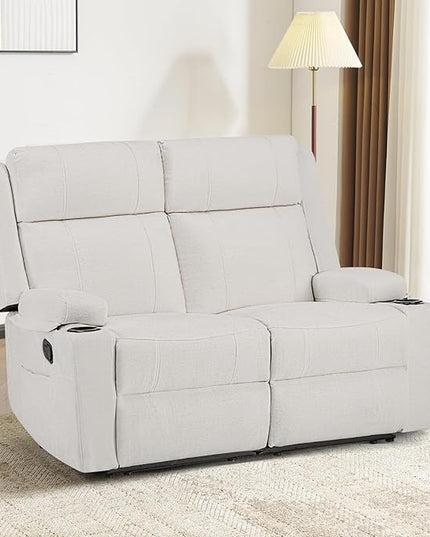 Loveseat Recliner, Loveseat Sofa with Adjustable Footrest, Wall Hugger Recliner for Living Room & Home Theater & RV(Beige)