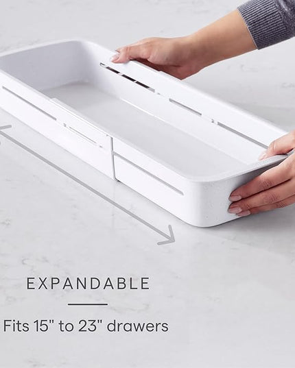 YouCopia DrawerFit® Sliding Drawer Bin, Expandable and Adjustable Kitchen Storage Organizer, Speckled White