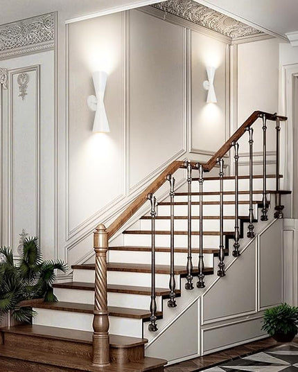 Modern Indoor Wall Sconces Set of 2 Up and Down White Wall Sconces Mid Century Indoor Wall Light Fixture Hardwired Wall Mounted Lamp for Living Room Bathroom Bedroom Hallway 15 Inch
