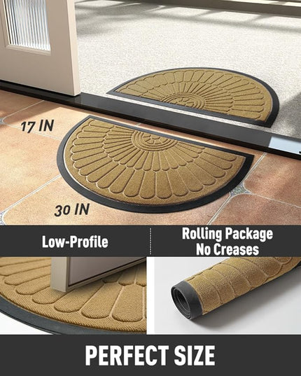 tchdio Door Mat Outdoor Indoor Entrance Doormat-Semicircular Durable Rubber Non Slip Front Door Mat for Outside Inside Entry Entryway Dirt Trapper WelcomeMat for Muddy Paws and Shoes-Yellow 17”x30”
