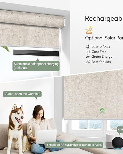 ZSHINE Motorized Blackout Window Blinds Customize Width Remote Control Wireless and Rechargeable Window Roller Shades for, Home, Office, Hotel, Restaurant and Cinema(82067K)