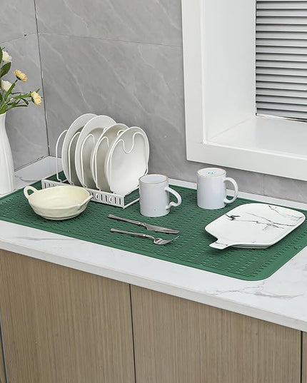 Silicone Dish Drying Mat for Multiple Usage,Easy clean,Eco-friendly,Heat-resistant Silicone Mat for Kitchen Counter or Sink,Refrigerator or Drawer Liner Green 5XL 36inches x 18inches