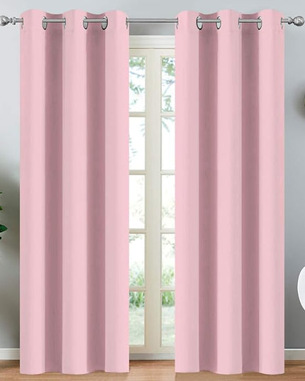 Yakamok Light Blocking Window Blackout Curtains Thermal Insulated Room Darkening Drapes for Bedroom,Solid Grommet Top Window Panels, 38x84 Inch, Pink, One Pair