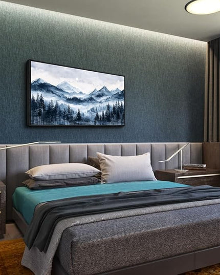 ERQINHUA Black Framed Canvas Wall Art For Bedroom Large Wall Decor For Living Room Modern Office Home Decorations Printed Misty and Fog Forest Painting Mountain Landscape Wall Aesthetics 24x48 In