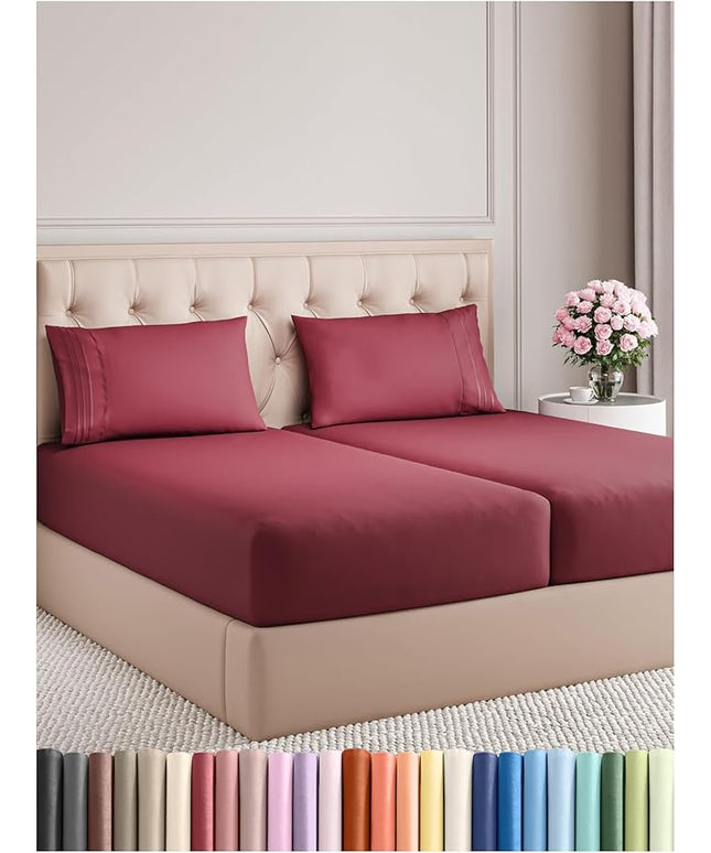 Split King Size 5 Piece Sheet Set - Comfy Breathable & Cooling Bed Sheets Set - Hotel Luxury Bedding for Women, Men, Kids, Teens, Boys & Girls - Deep Pockets, Soft, Wrinkle Free - Oeko-Tex - Burgundy