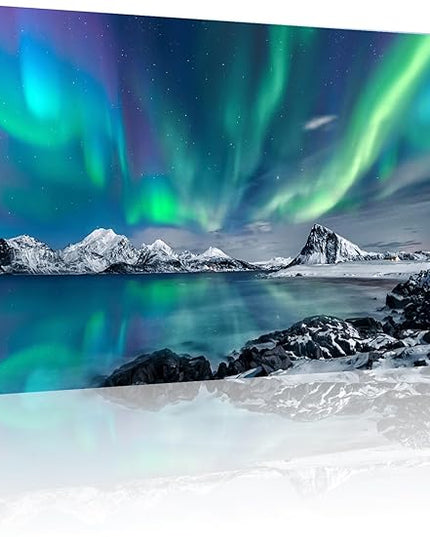 Blue Aurora Scenery Canvas Pictures Artwork Framed Canvas Wall Art For Living Room Large Size Wall Decor For Office Bedroom Wall Decorations Paintings Ready To Hang 30" X 60"