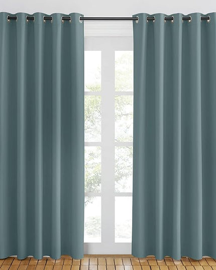 NICETOWN Blackout Greyish Blue Curtain for Living Room - Grommet Solid Thermal Insulated Sound Dampening Doorway Window Curtain Drape for Bedroom/Sliding Door (1 Panel, W66 x L84)