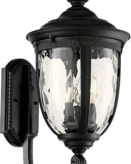 John Timberland Bellagio European Outdoor Wall Light Fixture Textured Black 21" Clear Hammered Glass Upbridge Arm for Exterior House Porch Patio Outside Deck Garage Yard Front Door Garden Home