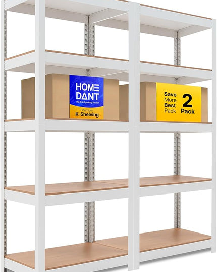 HOMEDANT House 5 Tier Laminated Metal Shelving Unit Adjustable Storage Utility Rack Heavy Duty Shelves Organization Multipurpose Shelf Kitchen Garage Pantry Closet (2, (S) 24.4" W, White)