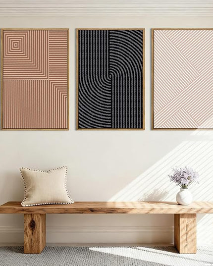 ANHUIB Boho Wall Art Large Neutral Wall Decor Abstract Line Painting for Living Room Bedroom Office 16x24 Inch Set of 3