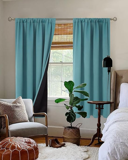 BGment 100% Blackout Curtains 63 Inches Long 2 Panels for Bedroom with Thermal Insulated Black Liner, Double Layer Room Darkening Curtains with Rod Pocket, Sea Teal, 42 x 63 Inch