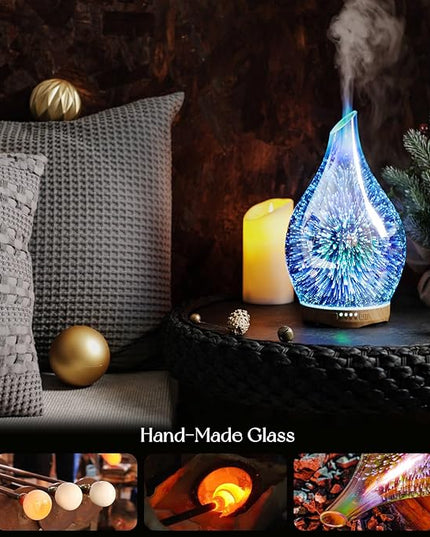 Porseme Essential Oil Diffuser 280ml Aromatherapy Ultrasonic Oil Diffusers 3D Glass Cool Mist Humidifier, Air Refresh Auto Shut-Off, Timer Setting, BPA Free for Home Hotel Yoga Leisure SPA Gift