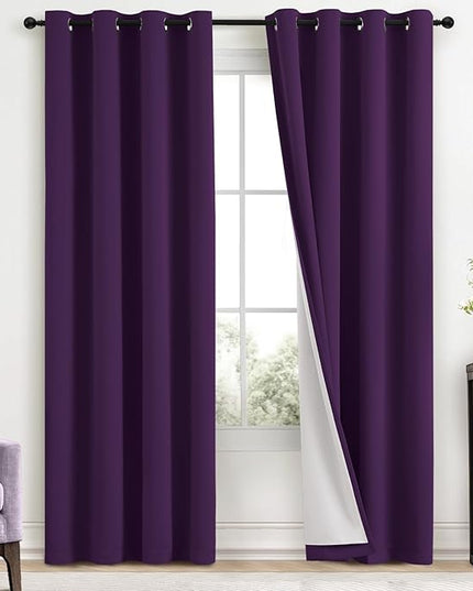 Yakamok Room Darkening 100% Blackout Curtains Grommet Window Treatments with 2 Thick Layers-Purple Thermal Insulated Drapes Set of 2 Panels for Bedroom Living Room 52 Inches by 96 Inches Length