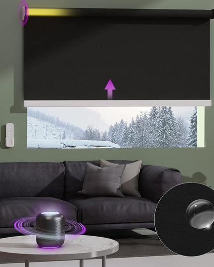 Astomi Motorized Roller Shades for Windows, Blackout Smart Blinds for Indoor, Effortless Remote & Voice Control, Compatible with Alexa, Google Home, Custom Size，Vinyl-Pure Black