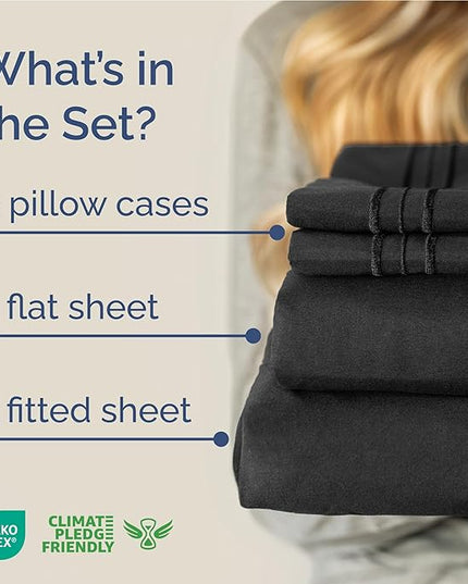 Full Size 4 Piece Sheet Set - Comfy Breathable & Cooling Bed Sheets Set - Hotel Luxury Bedding for Women, Men, Kids, Teens, Boys & Girls - Deep Pockets, Ultra-Soft and Wrinkle Free - Oeko-Tex - Black