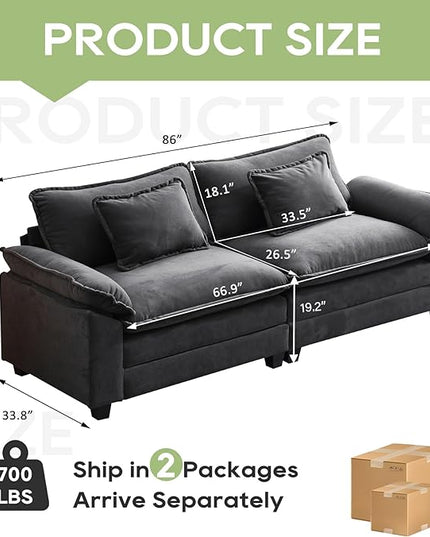 86" Modular Sectional Sofa, Comfy Cloud Couch Sectional Sofa with Ottoman, Velvet Sofa Sleeper Deep Seat Sofa with Throw Pillows for Living Room (Blue Gray, 86"- Loveseat)