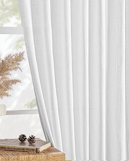 MIULEE White Linen Curtains 80 Inch Length 2 Panels for Bedroom Living Room, Soft Thick Linen Textured Back Tab Window Drapes Semi Sheer Light Filtering Rod Pocket Modern Farmhouse Decor
