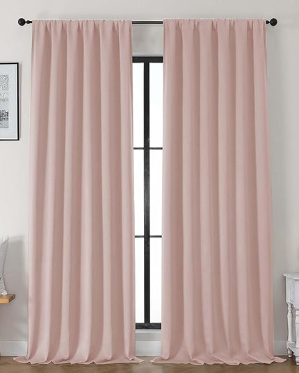 Gwine Blush Pink Blackout Curtains for Bedroom 96 Inch Length, Room Darkening Energy Saving Black Out Curtains for Living Room, Window Treatment Drapes with Rod Pocket, Each 50" Wx96 L, 2PC