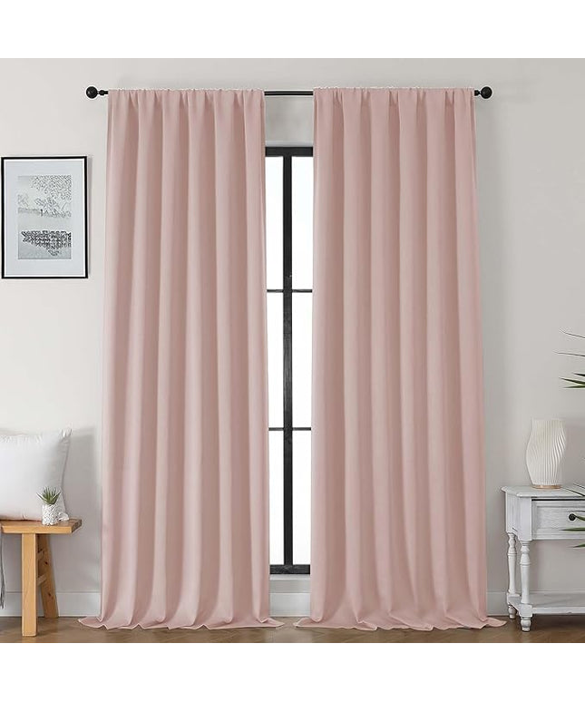 Gwine Blush Pink Blackout Curtains for Bedroom 96 Inch Length, Room Darkening Energy Saving Black Out Curtains for Living Room, Window Treatment Drapes with Rod Pocket, Each 50" Wx96 L, 2PC