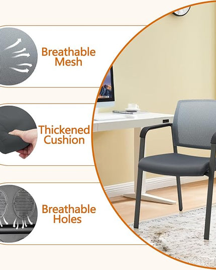 CLATINA Mesh Back Stacking Arm Chairs with Upholstered Fabric Seat and Ergonomic Lumber Support for Office School Church Guest Reception Grey