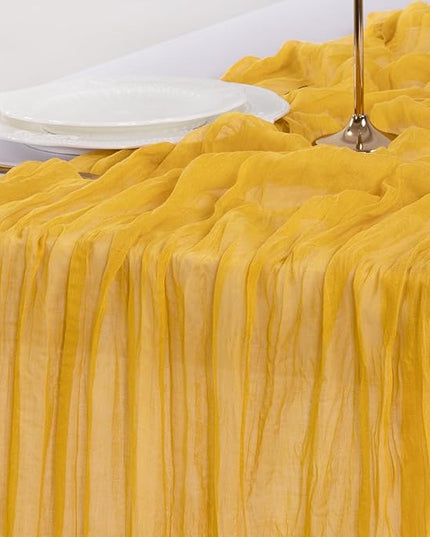 Socomi 10pcs Gold Yellow Cheesecloth Table Runner Boho Rustic Gauze 120 inch 10FT Cheese Cloth Runner for Wedding Party Baby Shower Birthday Home Decor Holiday Decorations