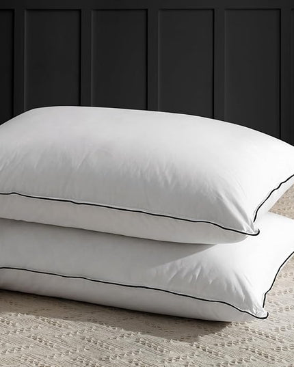 APSMILE Medium Firm Feathers Down/Poly Pillow Queen Size Set of 2, Luxury Feather Pillow for Sleeping, 100% Organic Cotton Cover Hotel Bed Pillow, Wrapped in Polyester (White, 20"x30")