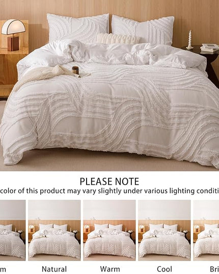 Ivory Queen Comforter Set - 7 Pieces Bed in a Bag, Premium Comforters Queen Size Bed Set Tufted Shabby Chic Bedding Comforter Set with Flat Sheet, Fitted Sheet and Pillowcases,White