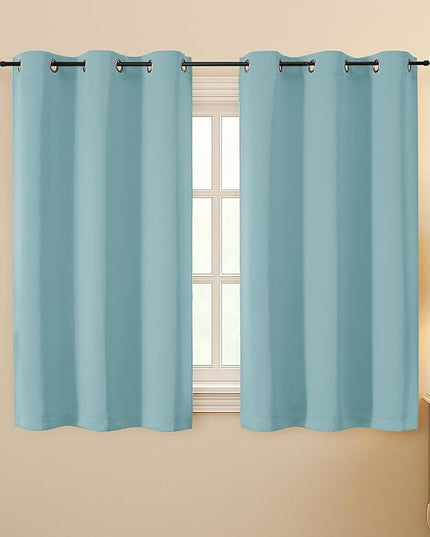 Simplebrand Aqua Room Darkening Curtains for Bedroom 45 Inches Long 2 Panels Set, Sunlight Blocking Curtains for Small Windows, Grommet Energy Saving Thermal Insulated Short Drapes, 40Wx45L
