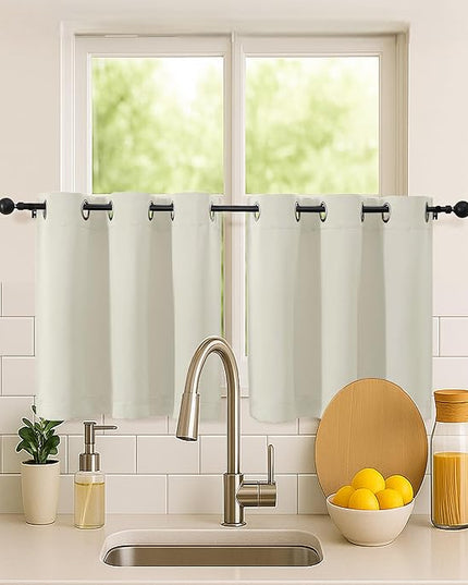 Simplebrand Natural Short Kitchen Curtains 24 Inch Length 2 Panels Set, Small Windows Room Darkening Curtain for Bathroom, Cabinet, Basement, RV Camper, Thermal Insulated Short Drapes, 40 x 24 Inch