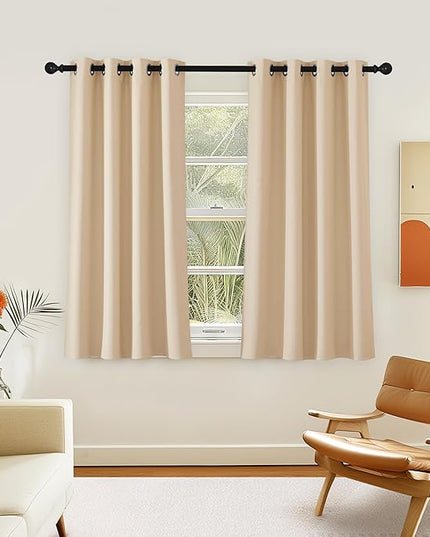 NICETOWN Biscotti Beige Blackout 54 inch Curtain for Cafe, Window Treatment Thermal Insulated Solid Grommet Vertical Drapes Sound Reducing for Bedroom, 1 Panel, W46 x L54